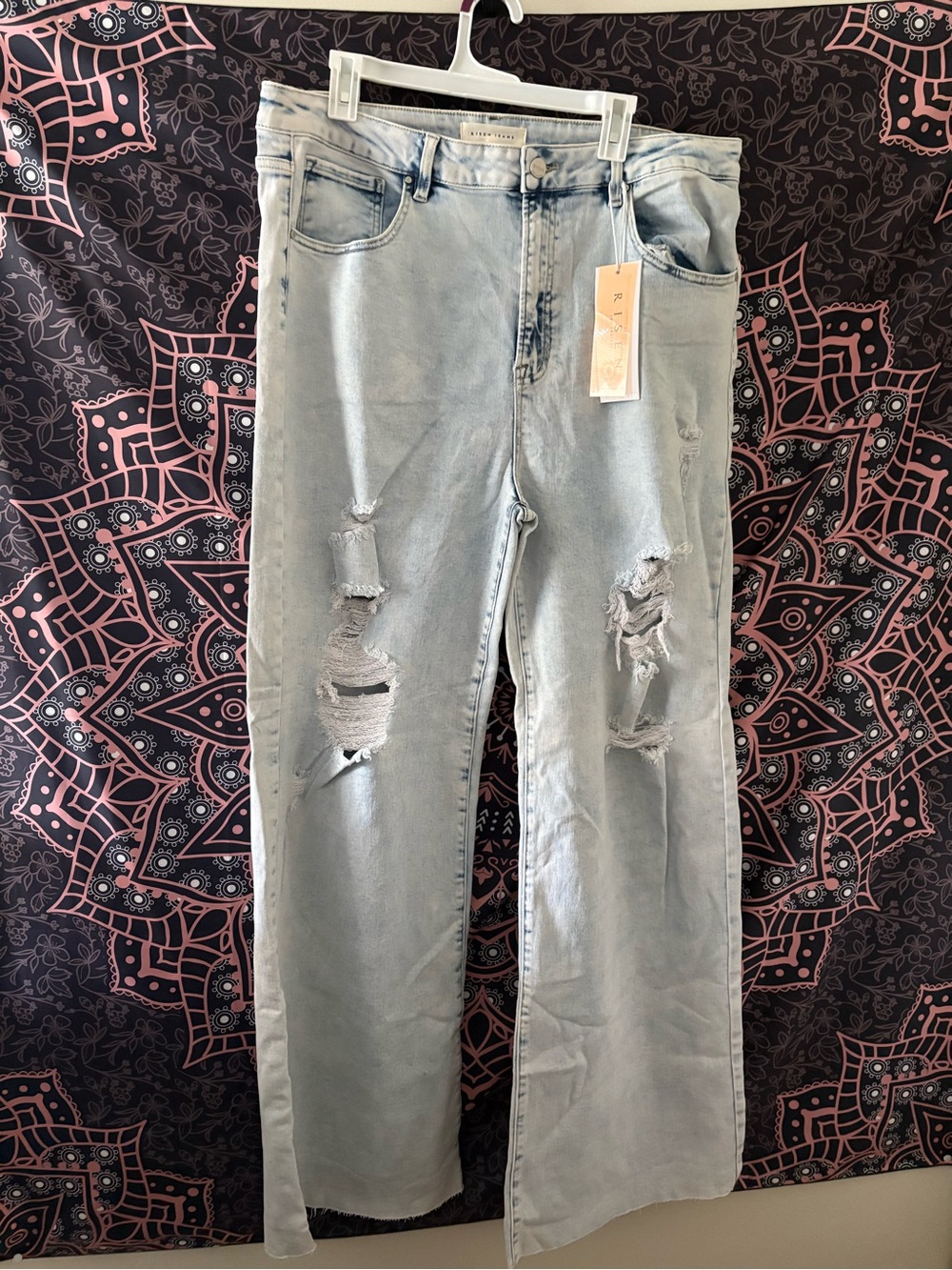 Light Wash Distressed Wide-Leg Jeans - Women's Flare